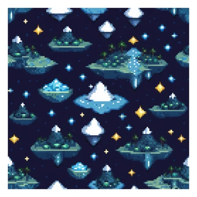 Starry night sky with floating islands and crystals sticker