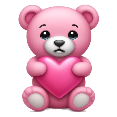 pink teddy bear holding a pink heart sticker