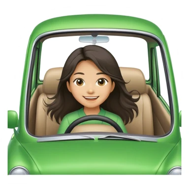 Long hair asian girl driving on her way in a green car  sticker