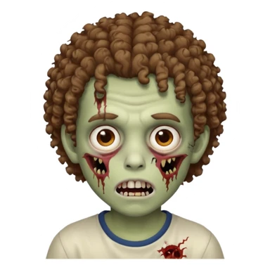 menino com cabelo cacheado e olhos marrons, com boca de zumbi sticker