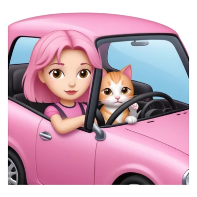 Girl driving a pink car with her cat sticker