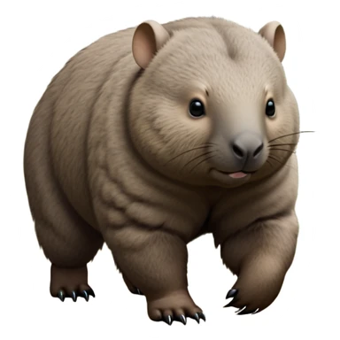 cinematic-stout wombat-realistic-fluffy full-body-waddling-emoji,-stout-muscular-frame-covered-in-coarse-brown-fur,-short-powerful-legs-trotting-determinedly-through-bushland,-round-dark-eyes-filled-with-calm-confidence,-tiny-rounded-ears-twitching-slightly,-strong-digging-claws-visible-on-sturdy-paws,-simplified-yet-realistic-focused-features,-highly-detailed,-glowing-with-a-subtle-earthy-glow sticker