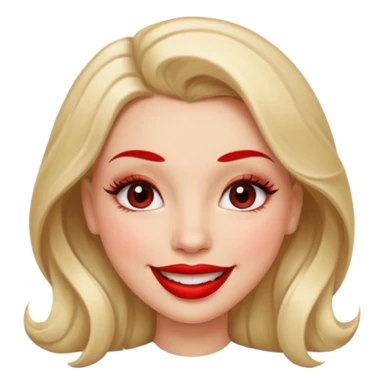 in the style of apple IOS emojis, give me a girly face emoji, with big red lips and eyelashes sticker