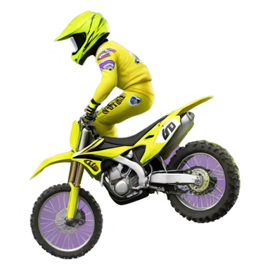 Motocross rider with yellow Fluor motorcycle flying over the jump  sticker