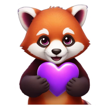 red panda holding a purple heart in his hands sticker