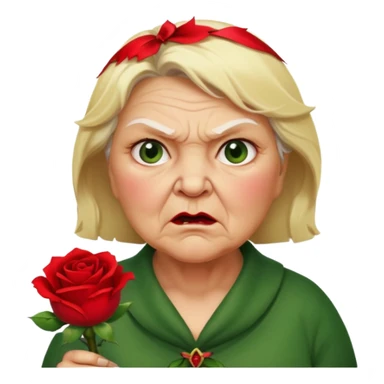 fat old lady holding a rose with blonde hair and an angry expression sticker