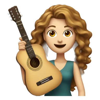 Une Femme caucasienne aux cheveux long brun ondulé qui chante dans un micro et joue de la guitare  sticker