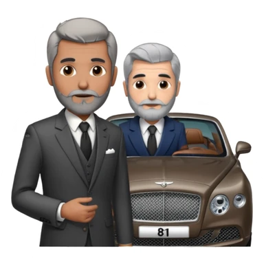 Dyed black gray hair  frencb beard graying indian guy in suit with a bentley names professor bw tlt sticker