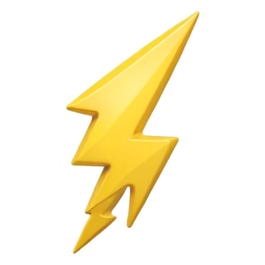 A cute 3D render icon of a lightning bolt shape. Rounded edges, plump and glossy yellow plastic material. Soft studio lighting, cheerful style. Isolated on a clean light blue gradient background. High quality, minimalist design. sticker
