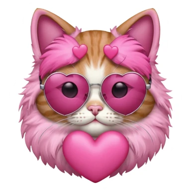 Cat with sunglasses holding a pink heart  sticker