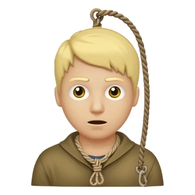 😔 with noose around neck. IOS themed emoji with regular yellowish skin(not completely yellow) only head sticker