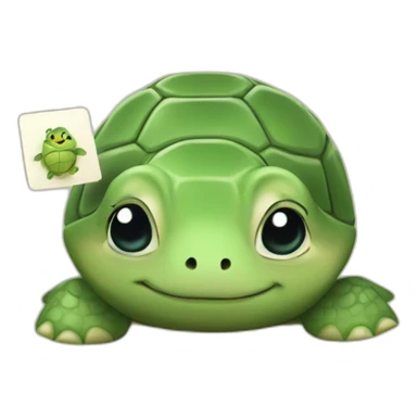 A cute little turtle with a card asking people to calm down sticker