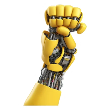 Flexing yellow robotic bicep with shocks and circuits that’s attached to the forearm sticker