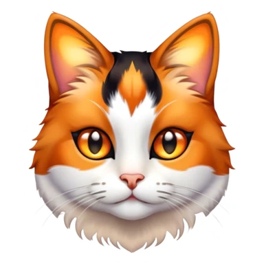 Cinematic Cute Calico Cat Portrait Emoji, Head tilted playfully with sparkling, inquisitive eyes and a charming patchwork fur of orange, black, and white, simplified yet irresistibly adorable, highly detailed, glowing with a warm, inviting glow, high shine, bubbly and affectionate, styled with a touch of whimsical feline charm, soft glowing outline, capturing the essence of a delightfully cute calico cat that looks as if it could prance off the screen into your heart! sticker