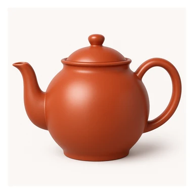 Create a teapot similar to the reference image but without a face, just the teapot itself. Make it a little shiny with a soft reflection on the body and a moderate red color #c05734 in an emoji style. sticker
