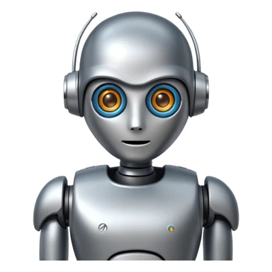 friendly robot assistant staring intently, iOS emoji style, transparent background sticker