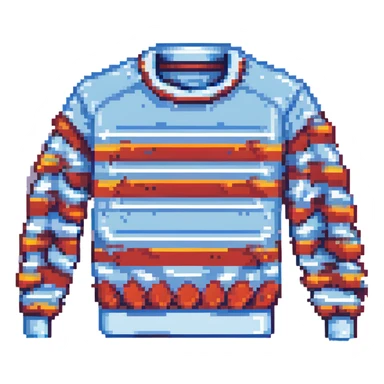 sweater with blue and red horizontal stripes, pixel art style sticker