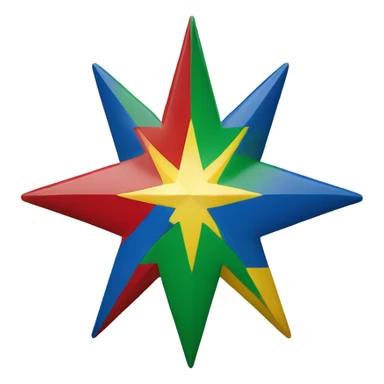 A star Divided into five sections with the colours green red yellow blue and white  sticker