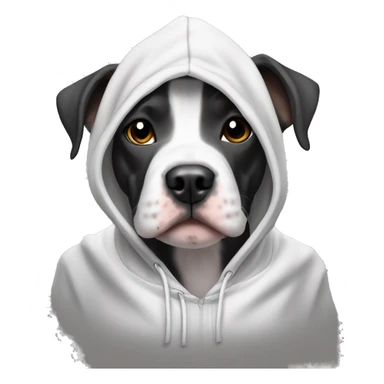 A black and white terrier pit bull wearing a hoodie sticker