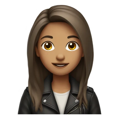girl in leather jacket with long hair and soft smile sticker