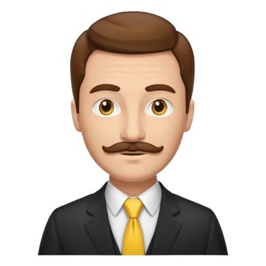 ["Fair-skinned man with brown hair and thin moustache, wearing a suit and yellow tie."] sticker