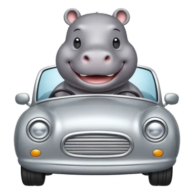 Hippo driving a silver car sticker