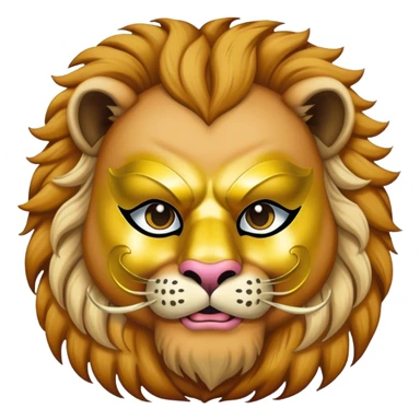 a fat man, with a vest,  wear half-face golden Lion masquerade mask sticker