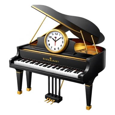 Piano with a clock sticker