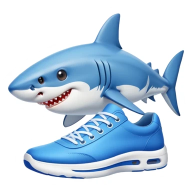 un tiburon con zapatillas azules sticker