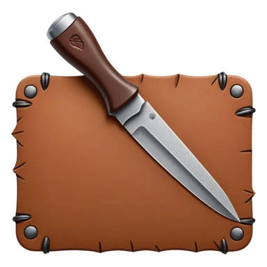 Leatherworking icon, big piece of raw leather with started engraving, engraving tool or chisel, stamp and press, textured surface, minimalistic style, clean lines, transparent background. sticker