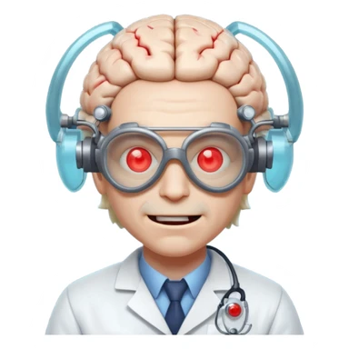 mutant scientist portrait, head and shoulders only, exposed glowing brain, broken goggles, evil smile, mad lab vibe, 3D cartoon, mobile game icon style, clean background, no text, no watermark

 sticker