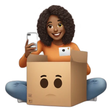 influencer taking selfie with a box sticker
