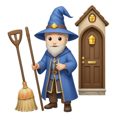 a wizard working hard sweeping his stoop sticker