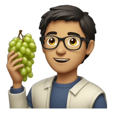 Dark-haired, bitter, bespectacled young man throwing grapes sticker
