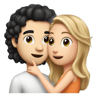 A white girl with a black hair square kisses a tall white guy with brown hair. There are peaches all around sticker