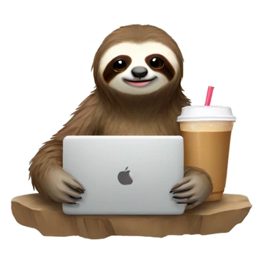 tired sloth with laptop and ice latte sticker
