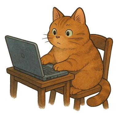 cat at a computer in ghibli style sticker