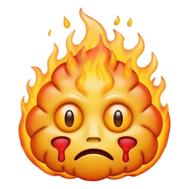 sad face yellow emoji with brain in the fire sticker