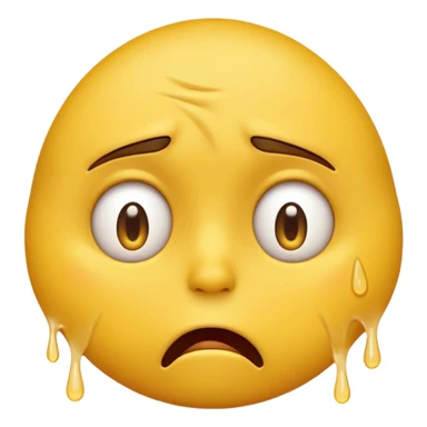 traumatized round yellow emoji face, anxious expression, furrowed brows, sweat drops, trembling lips, no human features sticker