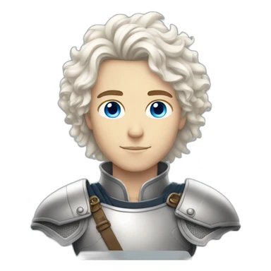 white androgynous guy white long curly hair armor blue eyes sticker