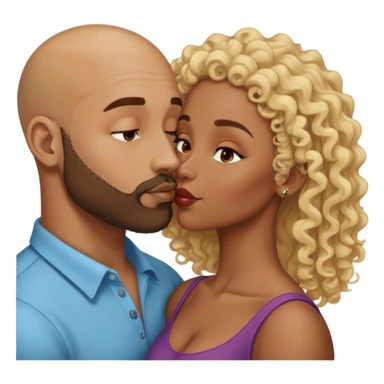 bald head man with beard kissing African woman with curly blonde hair sticker