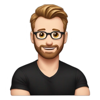 Chris Evans in a black T-shirt makes a heart out of his hands sticker