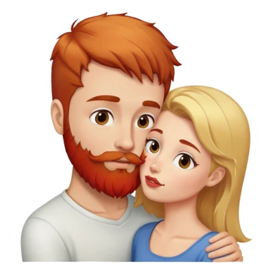 Girl with short brown hair kissing man with blonde hair and red beard. sticker