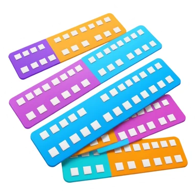 Create blank lottery coupons fanned out, clean and colorful, with different header colors and simple grid sections. No numbers, no text sticker