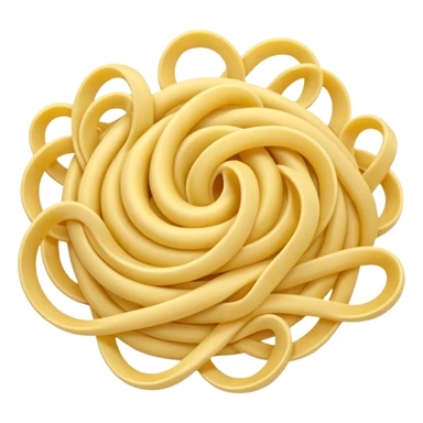 loose tangle of pale yellow cooked noodles with soft glossy texture and natural curves, strands slightly twisted and overlapping, freshly prepared dish, no bowl chopsticks or sauce, apple emoji style, soft lighting, subtle shadows, emoji scale sticker