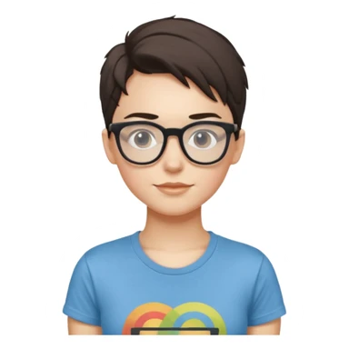 gender neutral person, chest up, wearing a graphic t-shirt and hip glasses, friendly expression sticker