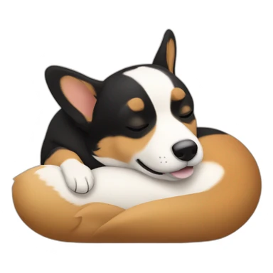 black and tan corgi sleeping with one leg visible sticker