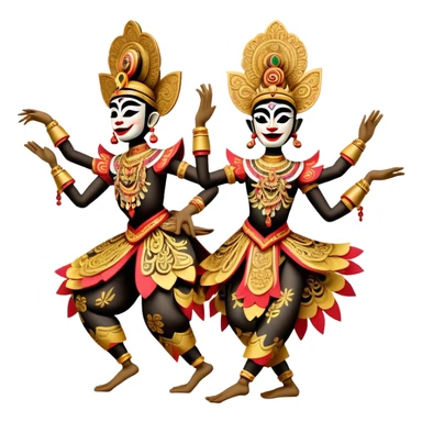 ​Cinematic Realistic Wayang Golek Ayun-ayun Dancers, depicted as intricately carved traditional wooden puppets in dynamic dance poses, adorned with vibrant painted details and expressive features, set against a softly lit stage that evokes centuries of Indonesian cultural heritage, rendered with lifelike textures and dramatic atmospheric lighting, sticker