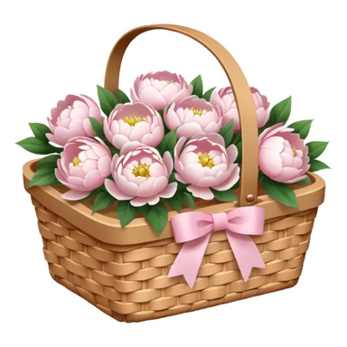 White Picnic basket with light pink bow and white peonies inside sticker