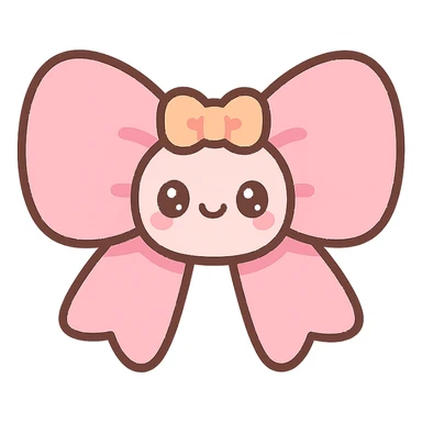 fluffy bow with cute face, vibrant colors, kawaii style sticker
